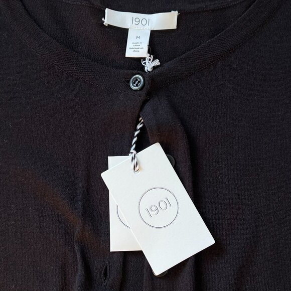 1901 Women Classic Luxurious Cardigan Button-Up Pima Cotton Blend Black Size M - Picture 4 of 8